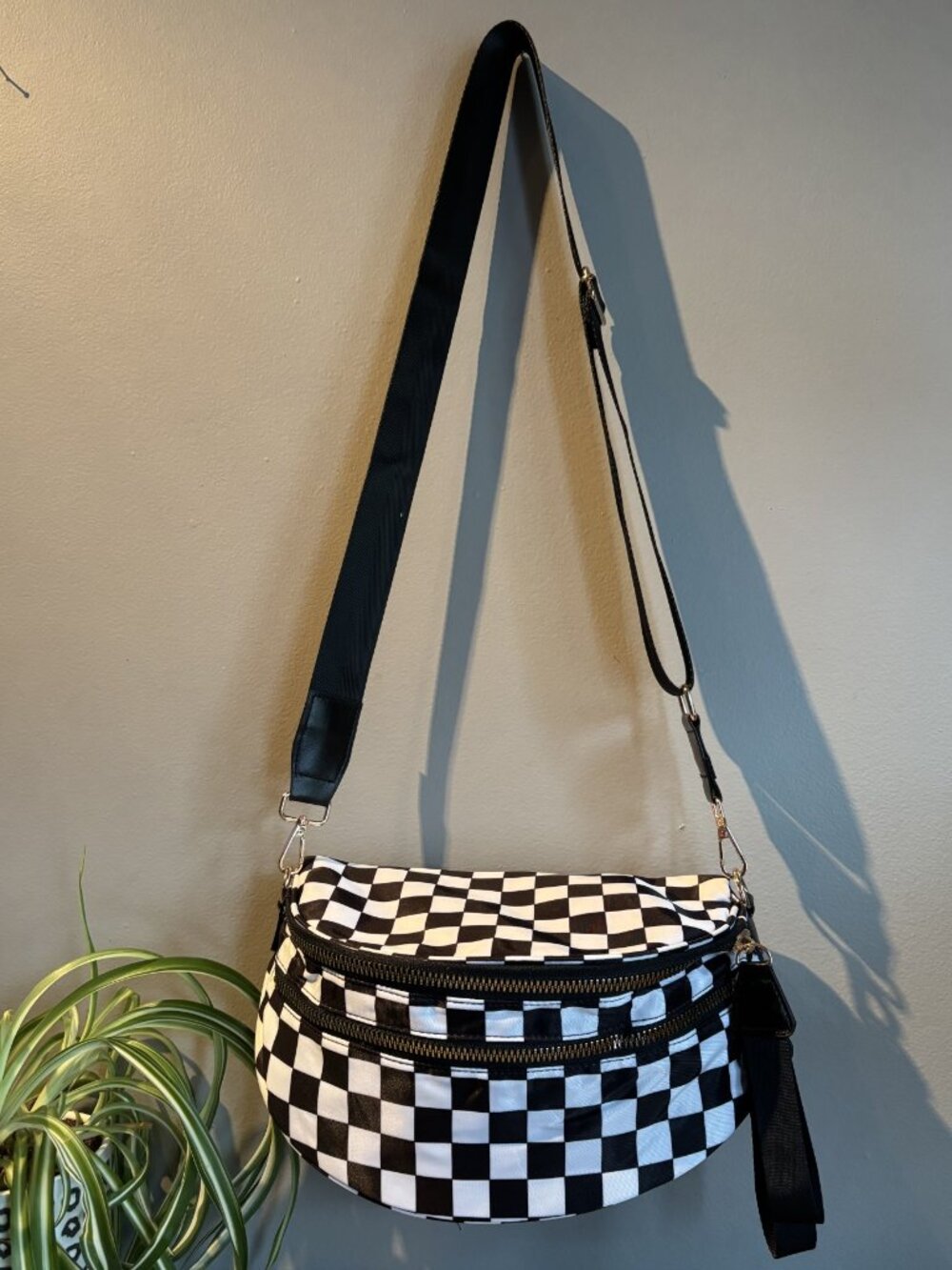 Black & White Checkered Bum Bag Crossbody-New Without Tags